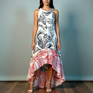 Vince Camuto High Low Tropical Dress Size 4 Sleeveless Keyhole Back Summer Flowy